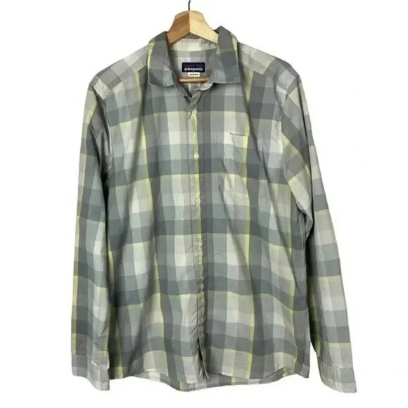 Patagonia Gray & Yellow Plaid Lightweight Long Sleeve Button Down M - Picture 1 of 4